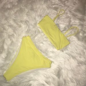 Missguided Yellow Longline High Waisted Bikini set